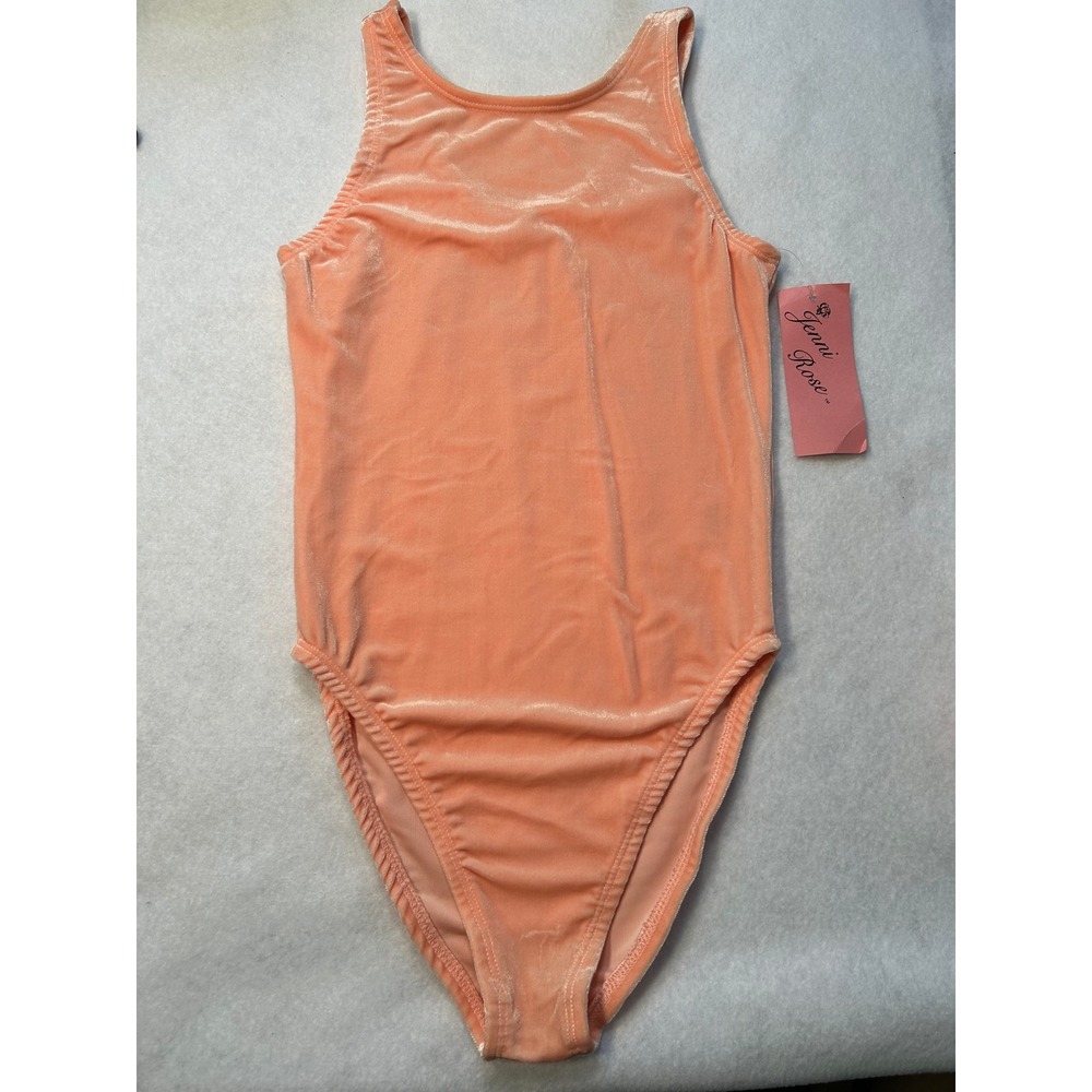Jenni Rose Girls Peach Velvet Leotard Gymnastics Dance Bodysuit Size 12-14